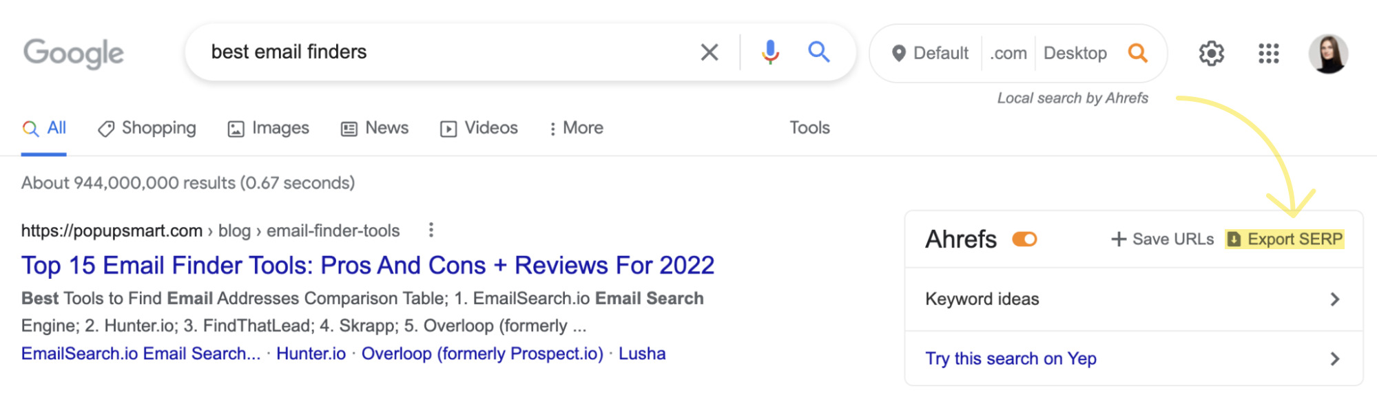 How to export SERPs with Ahrefs' SEO Toolbar