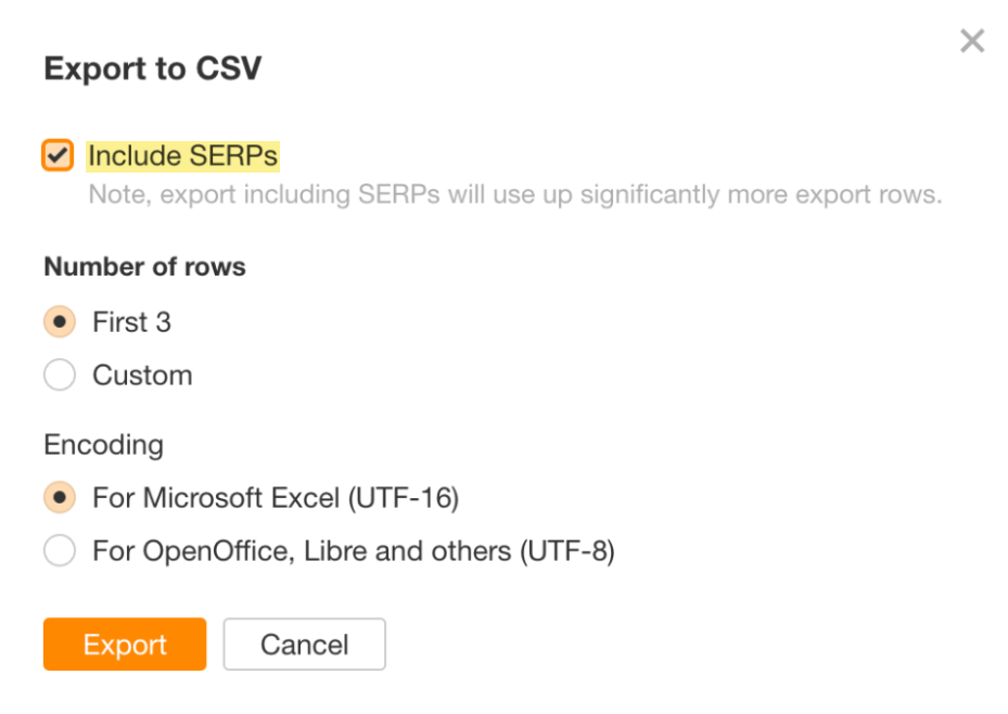 Exporting SERPs in Ahrefs' Keywords Explorer