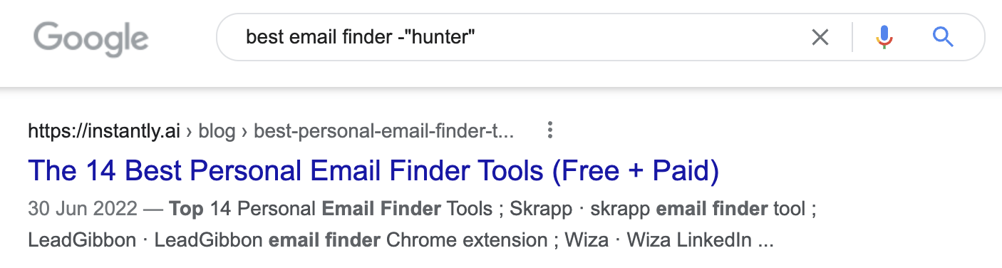 Searching for listicles that don't mention Hunter