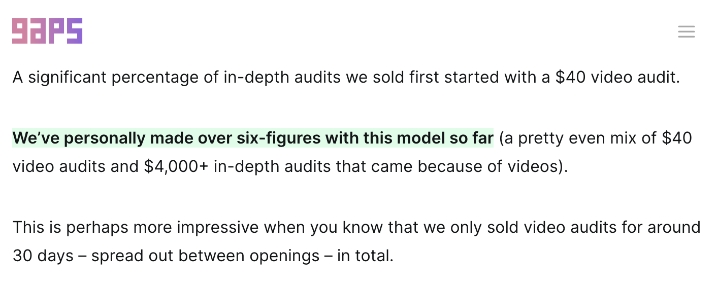 Gaps' Glen Allsopp makes money with SEO video audits, earning over six figures.