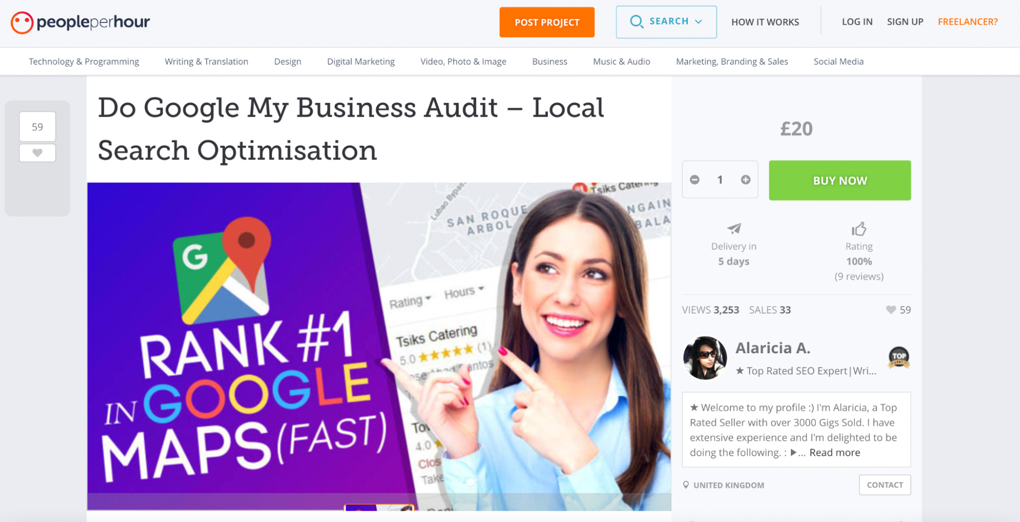 Productized service GMB example of how freelancers make money with SEO via People Per Hour