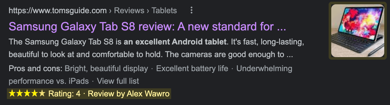 一个有丰富结果的页面