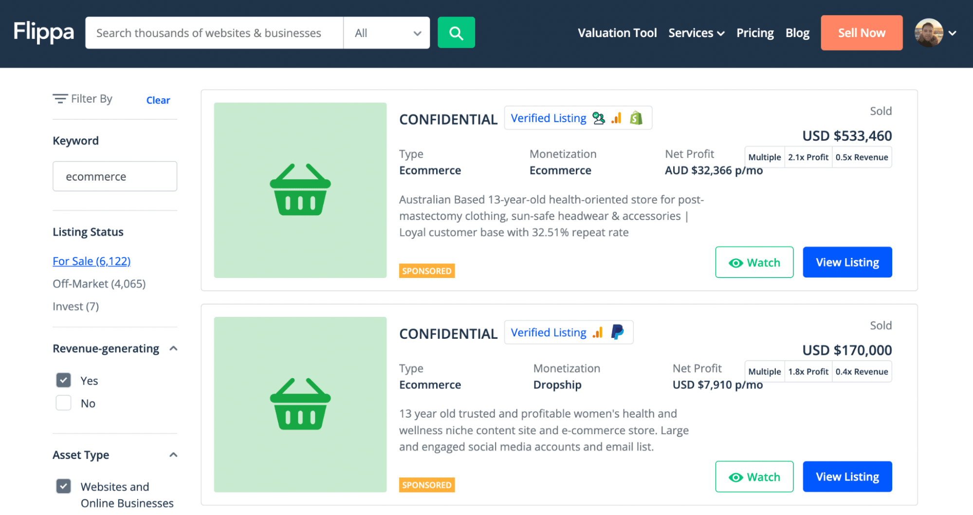 List of sites making money with SEO and already sold for six figures, via Flippa