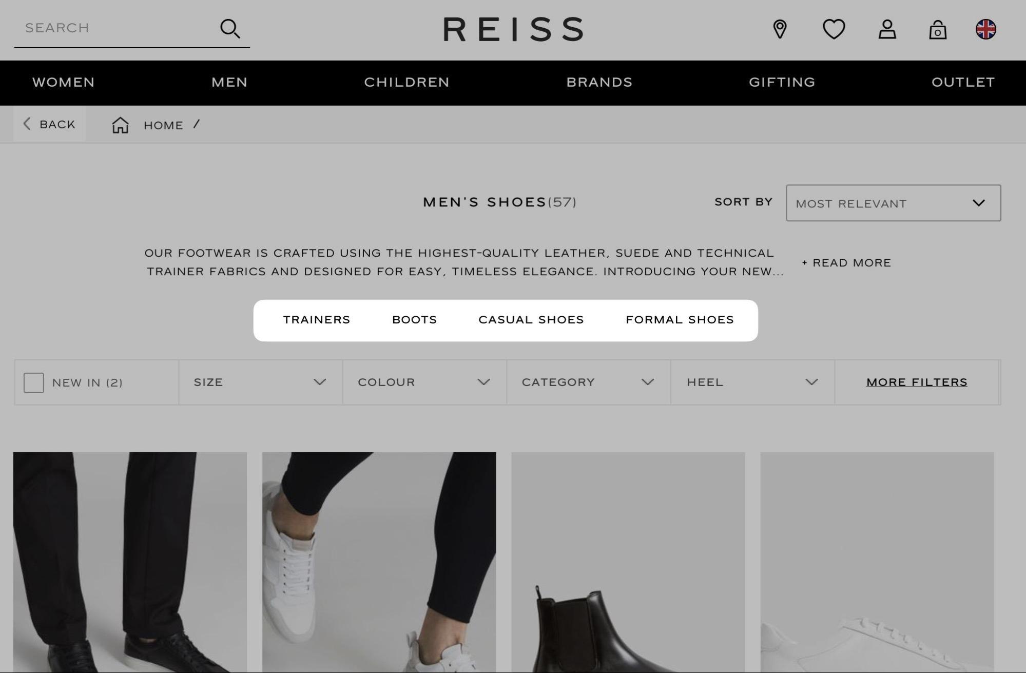 Horizontal links on the Reiss website
