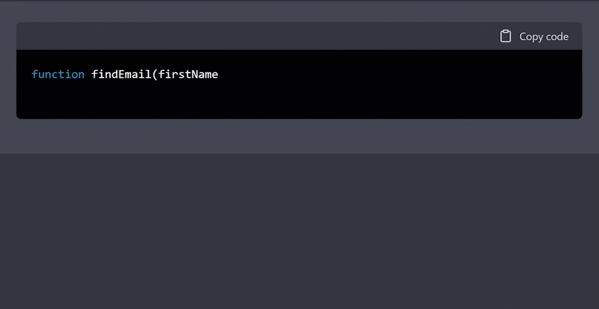 当提示创建Google App Scripts函数时,ChatGPT的回答是: