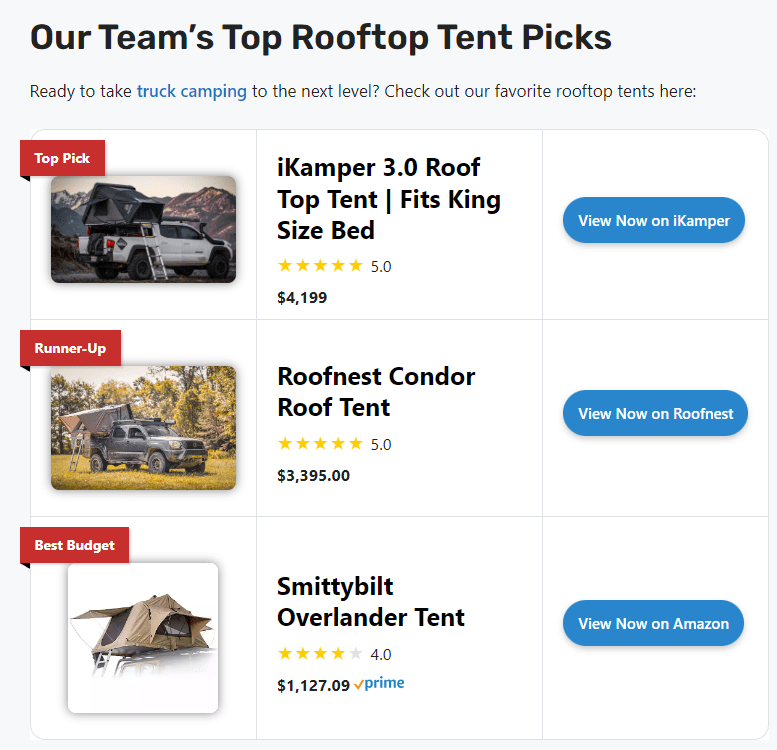 Affiliate marketing example on a blog