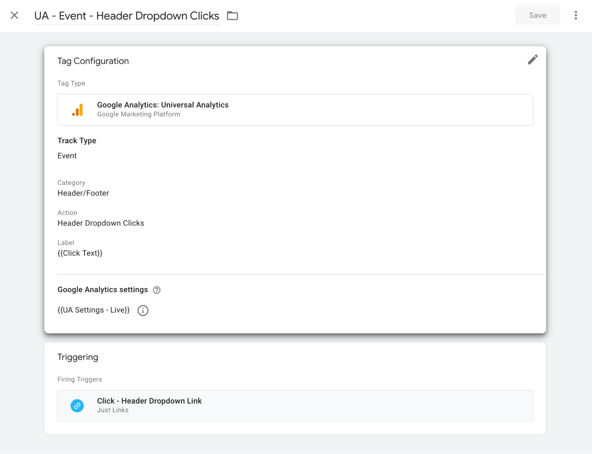 Tag configuration page on Google Tag Manager