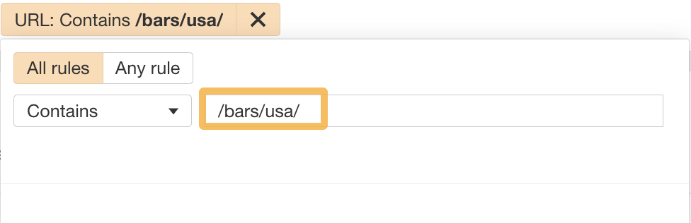 URL filter for USA bars, via Ahrefs' Site Explorer