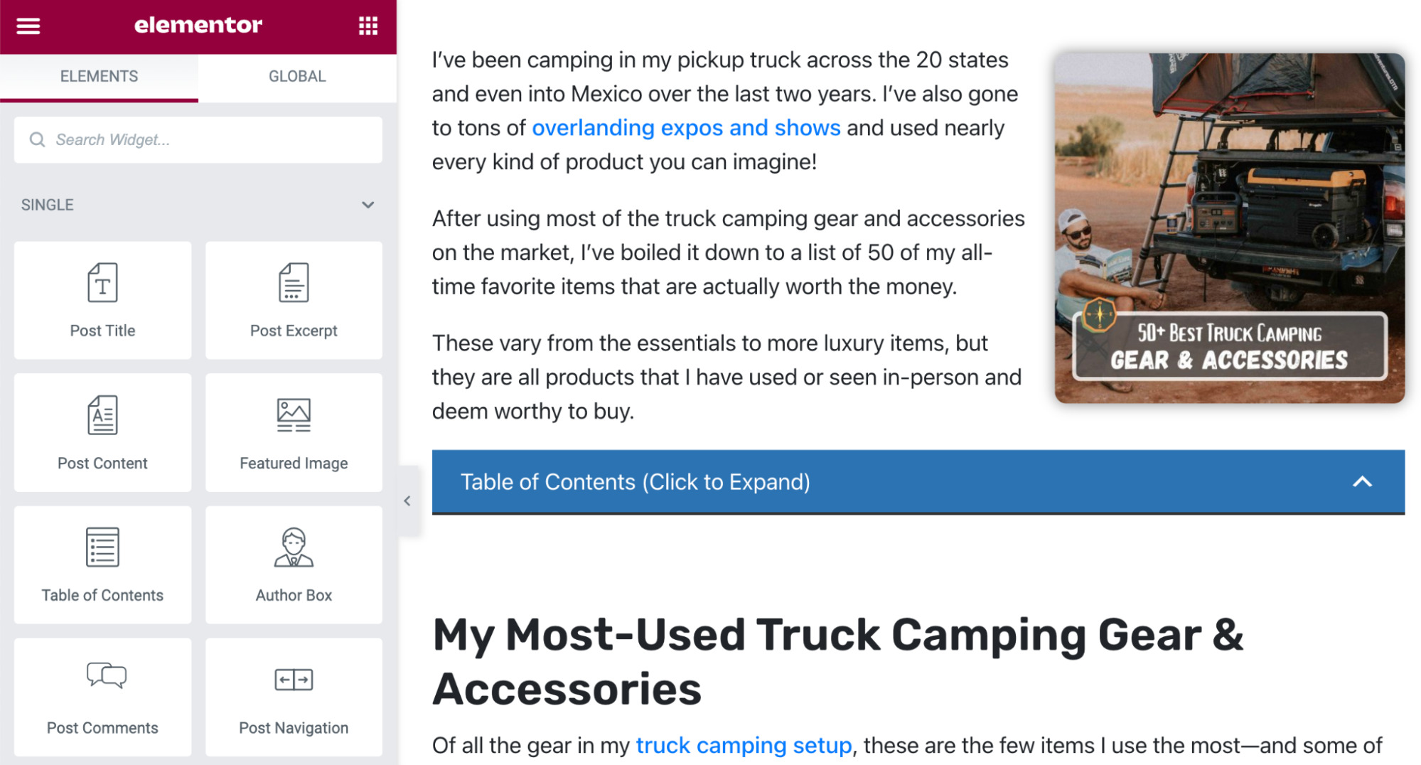 Elementor drag-and-drop page builder example