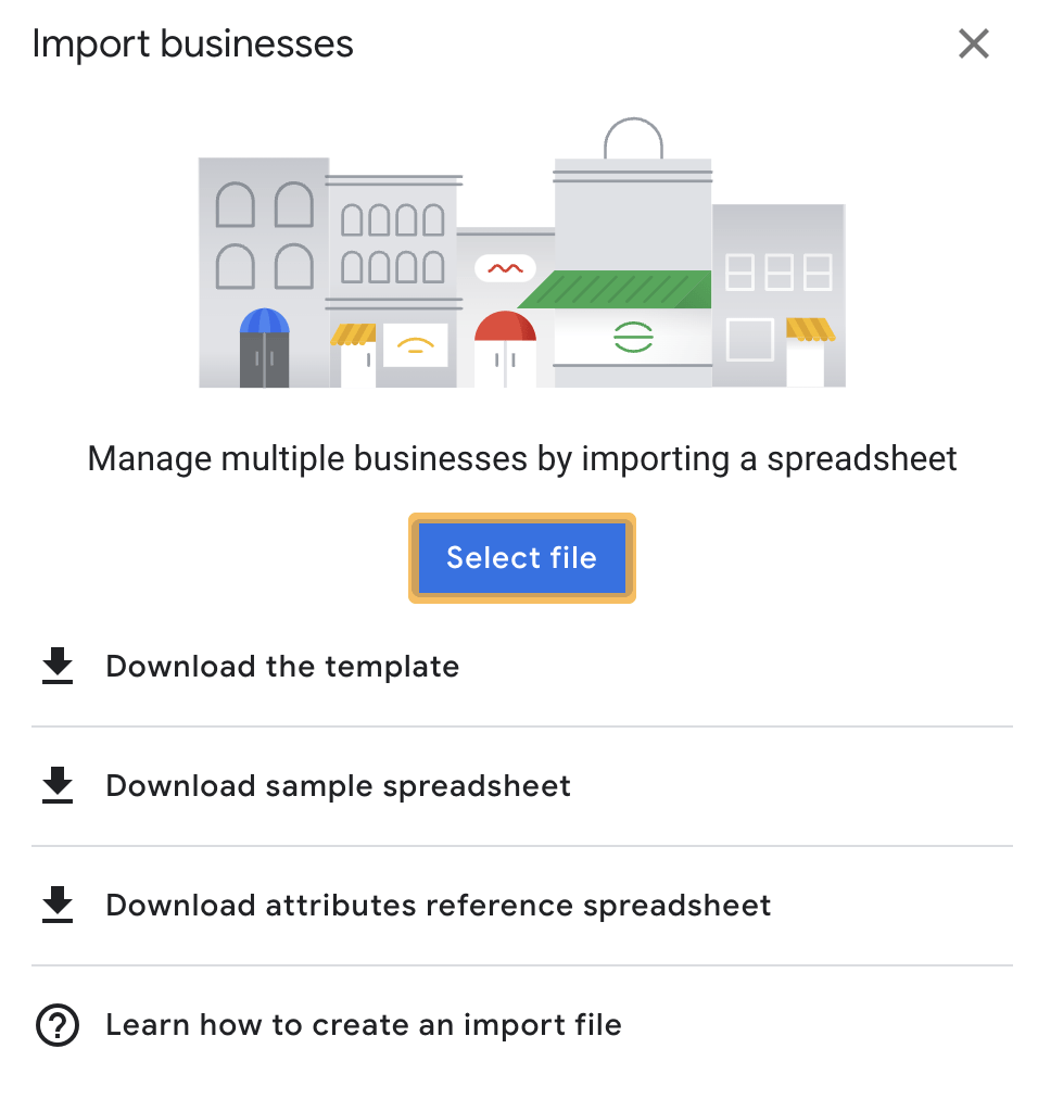 "Select file" option, via Google Business Profile