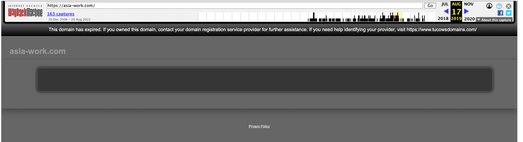 Domain expiration, via Wayback Machine
