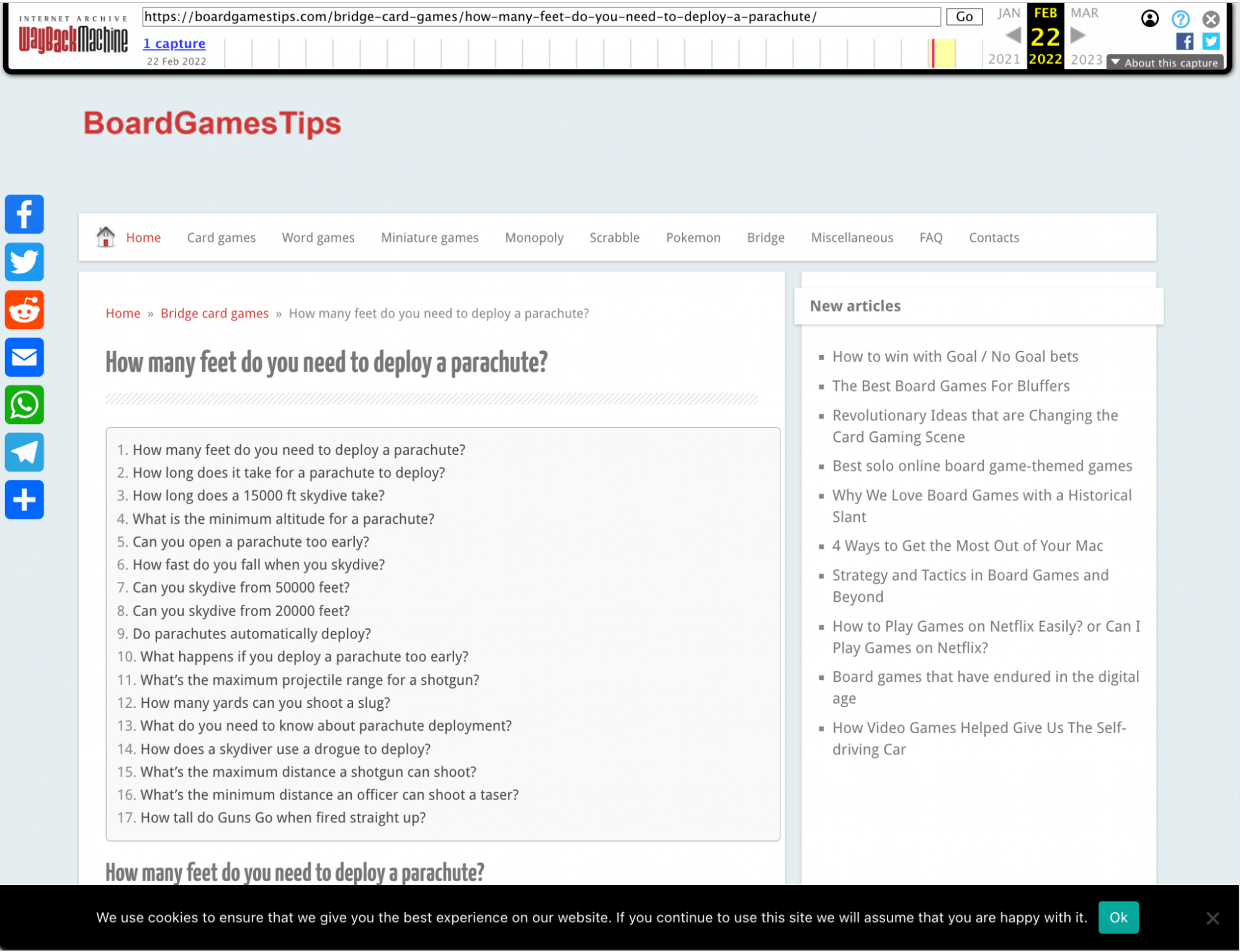 Board Game Tips's table of contents, via Wayback Machine
