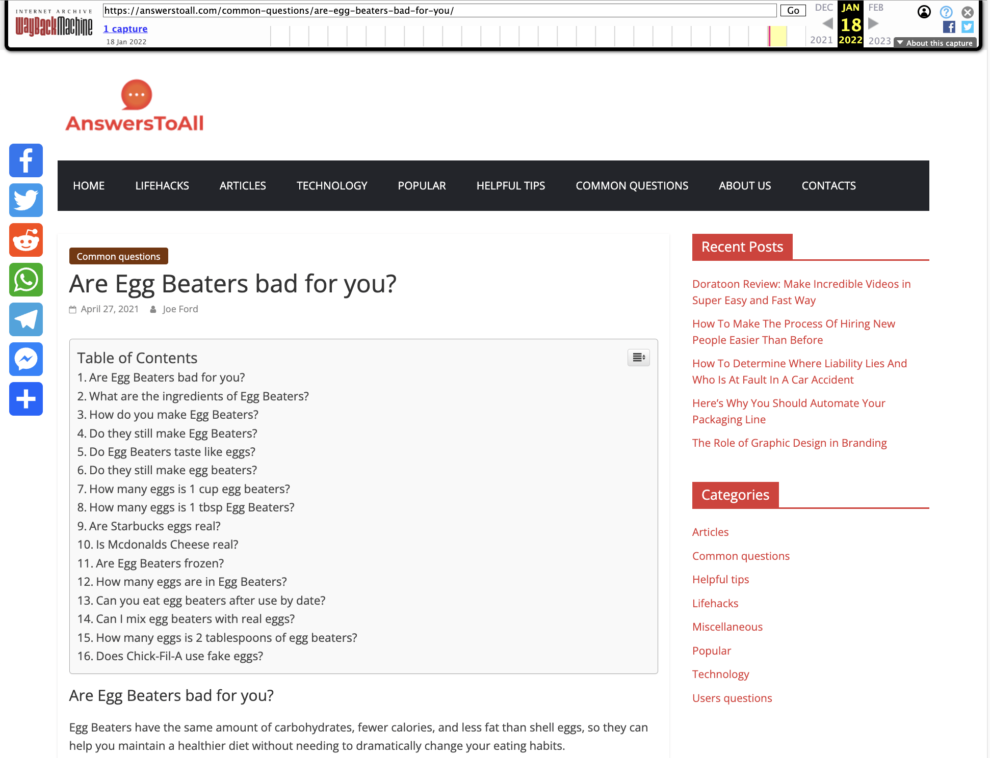 Answers To All content, via Wayback Machine
