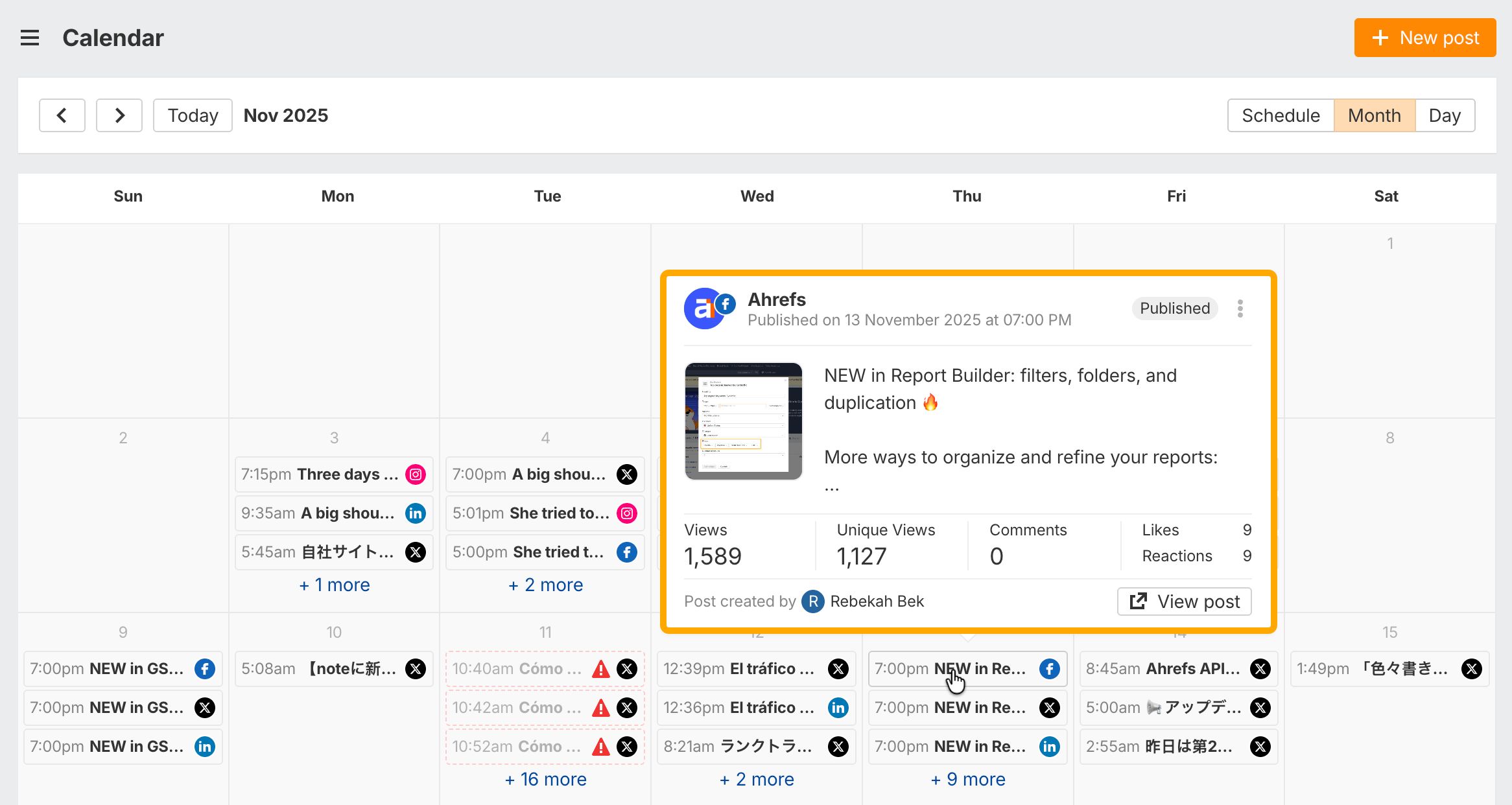 Ahrefs social media calendar