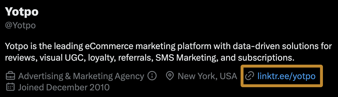 Yotpo links to a Linktree page on its profile