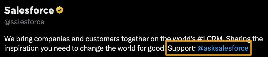 Salesforce links to its support page in its bio