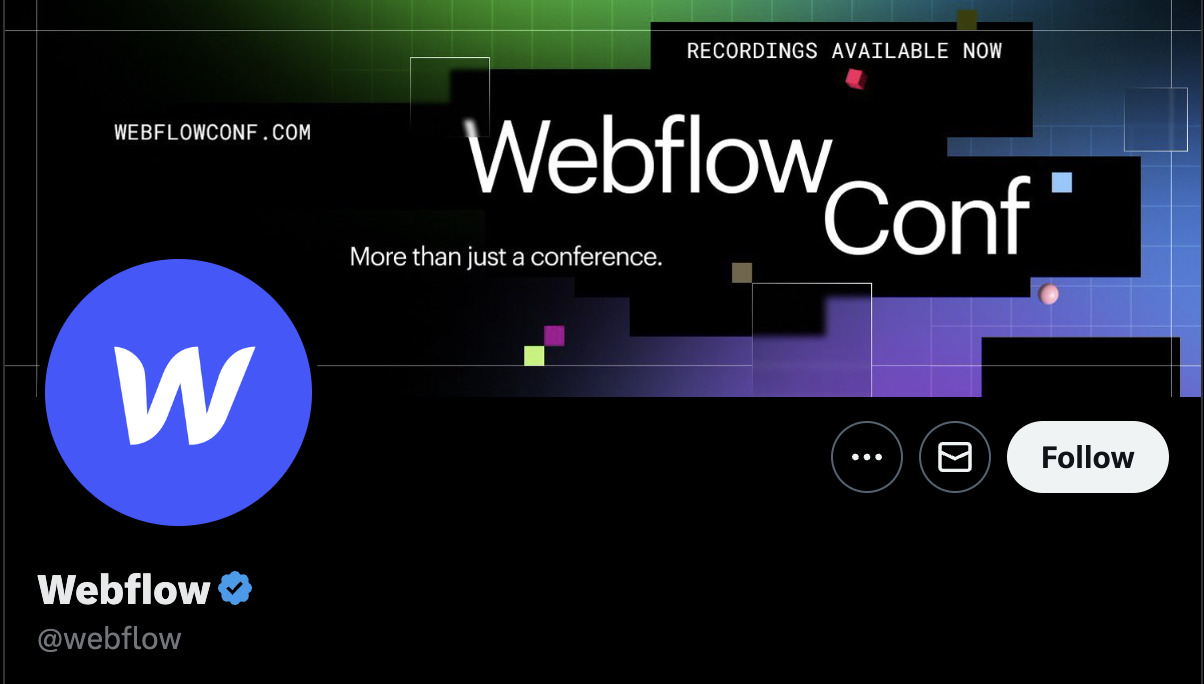 Conference announcement banner from Webflow