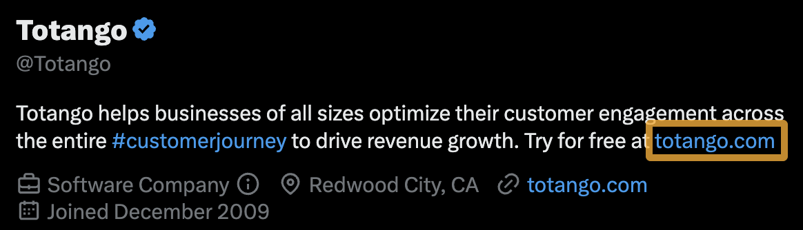 Totango links to its homepage in its bio