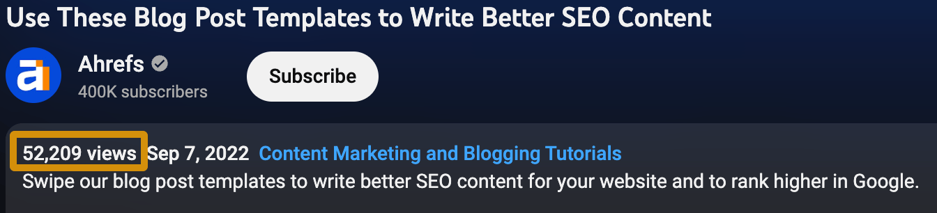 Number of views generated by a video