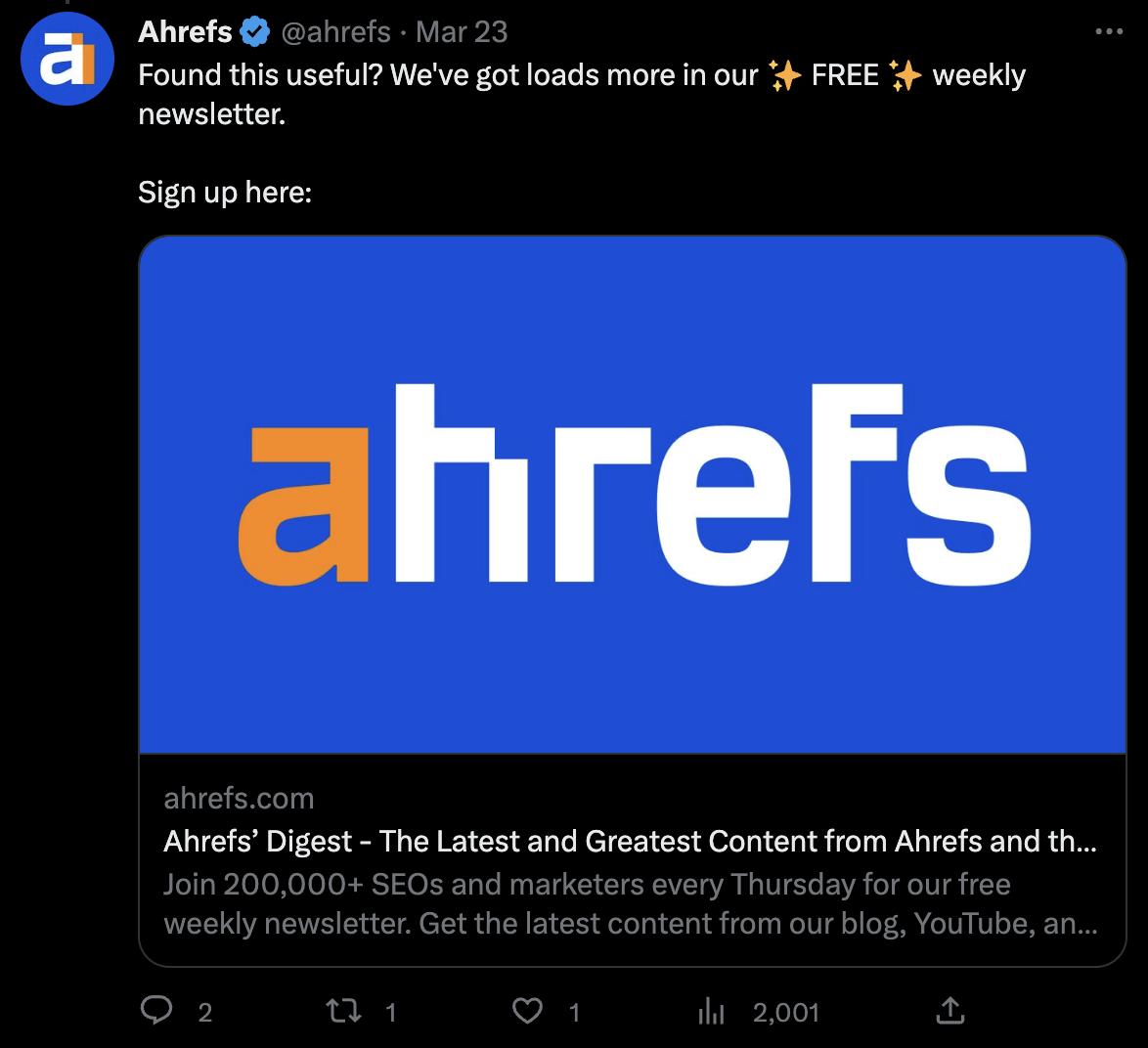 We promote our newsletter in the final tweet of the pinned thread