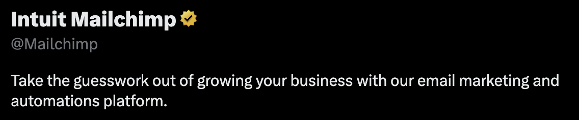 Mailchimp's bio explains what the product does