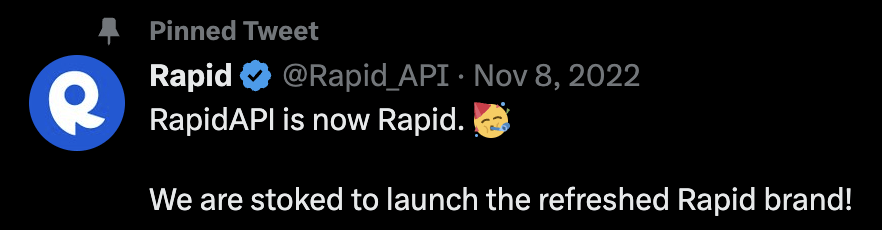 Rapid's pinned tweet announces a rebrand