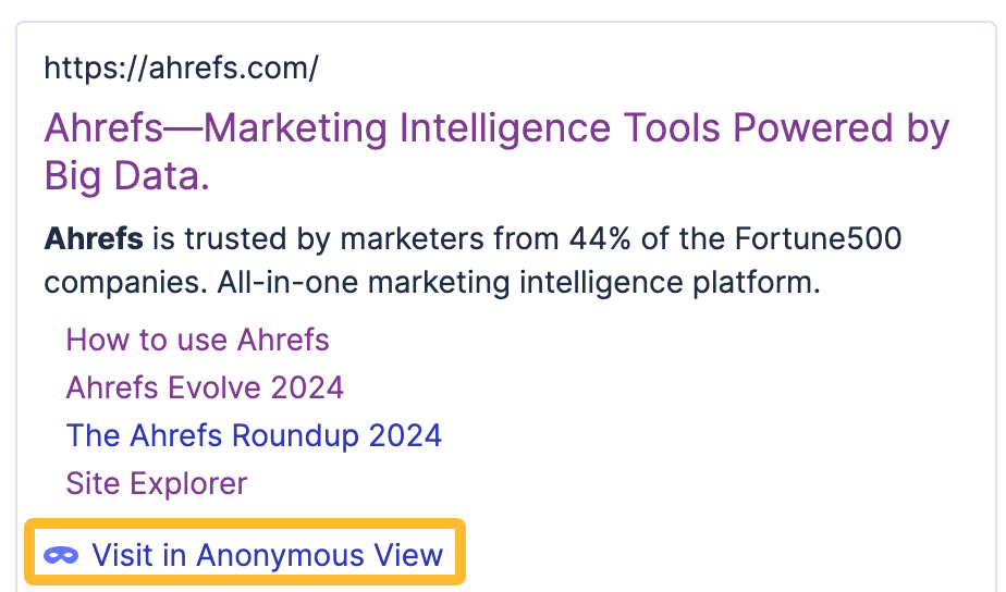 Startpage's Visit in Anonymous View feature
