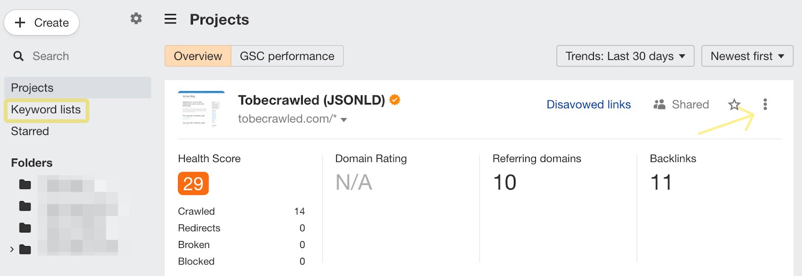 Keyword lists on Dashboard