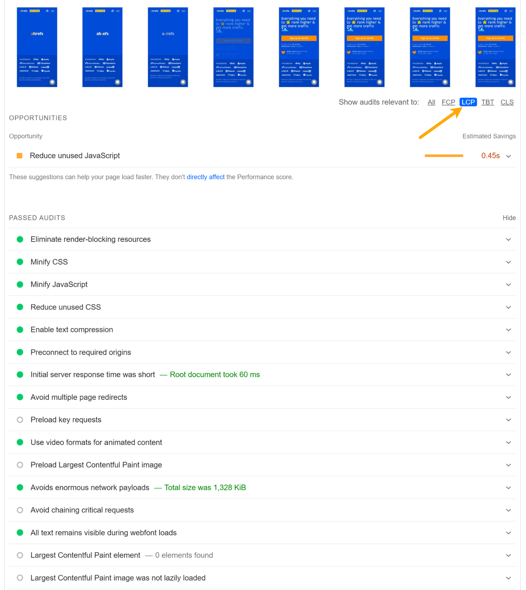 Issues related to LCP in Google PageSpeed Insights