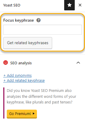 Search field to enter focus keyphrase