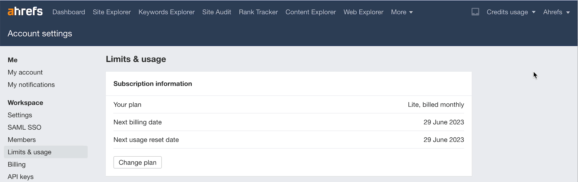Ahrefs' credit usage counter
