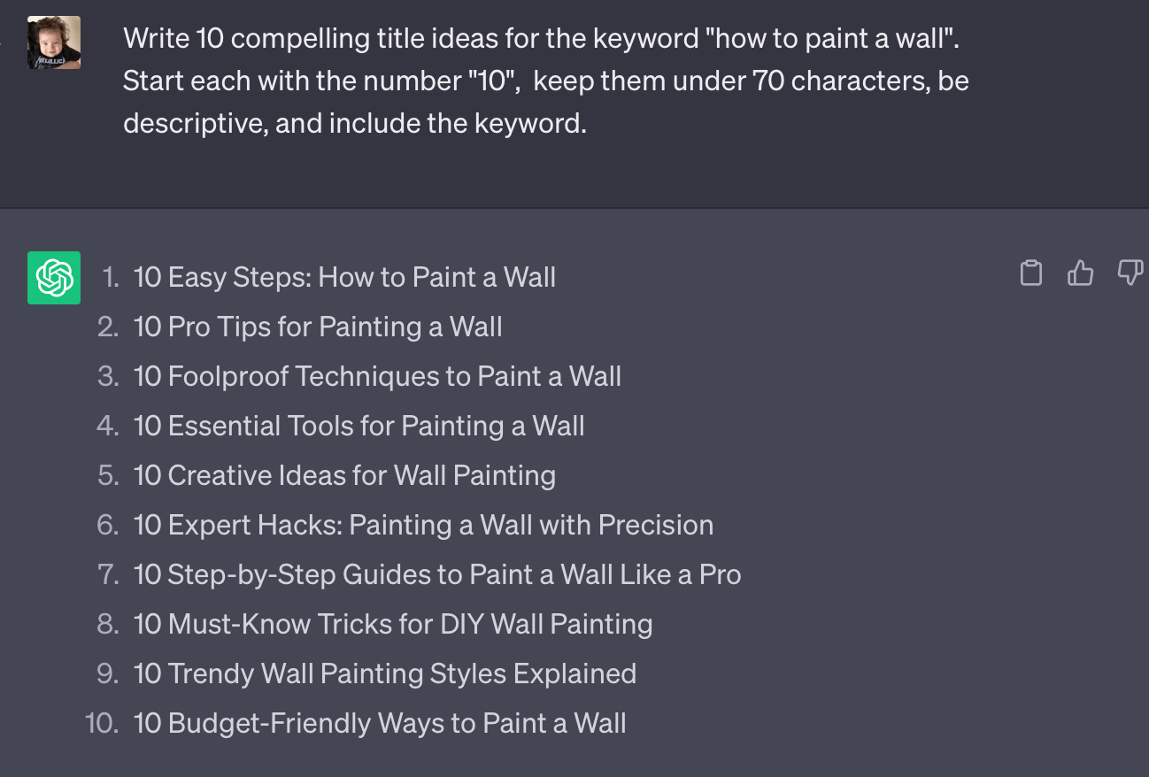 在ChatGPT中生成页面标题