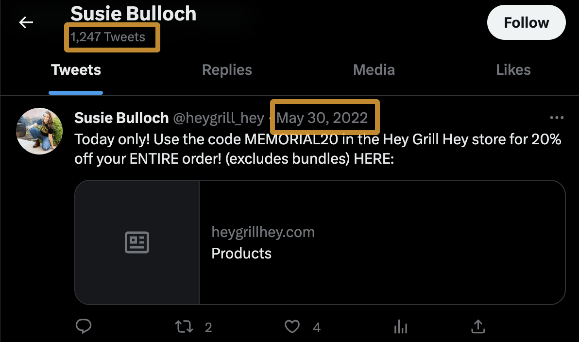 Susie Bulloch, founder of a popular grilling blog, clearly doesn't care much for distributing content to Twitter