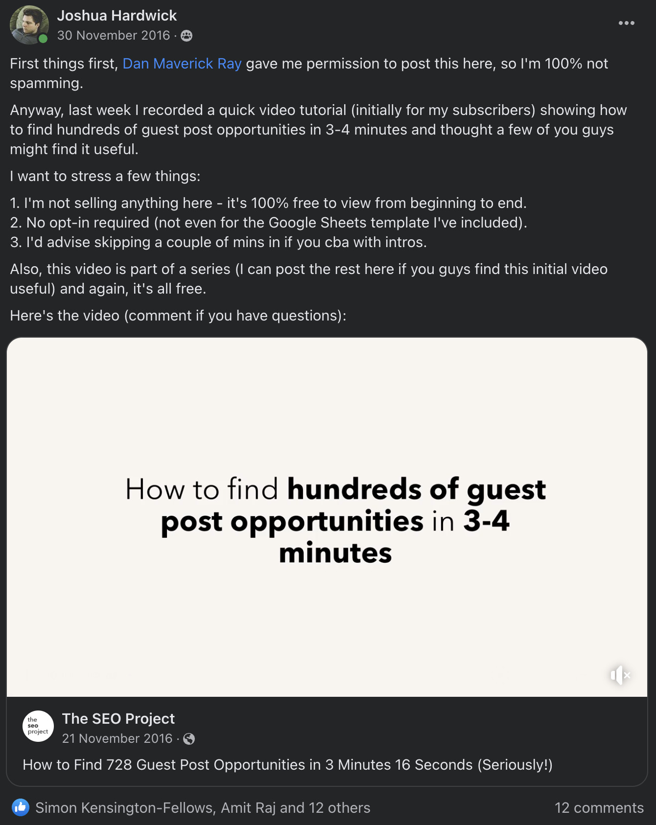 Example of the "push" strategy on Facebook