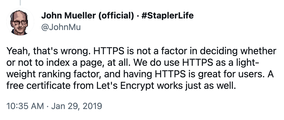 John Mueller tweet (now deleted)