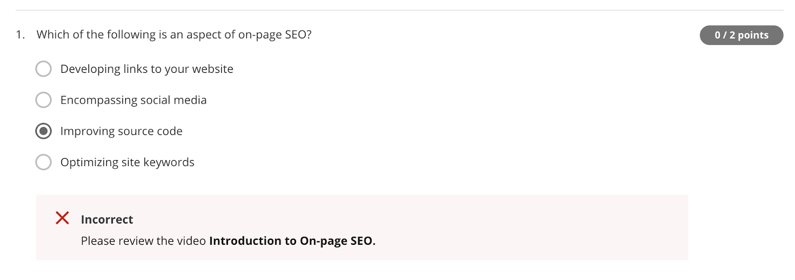 A question from Google’s SEO Fundamentals certification