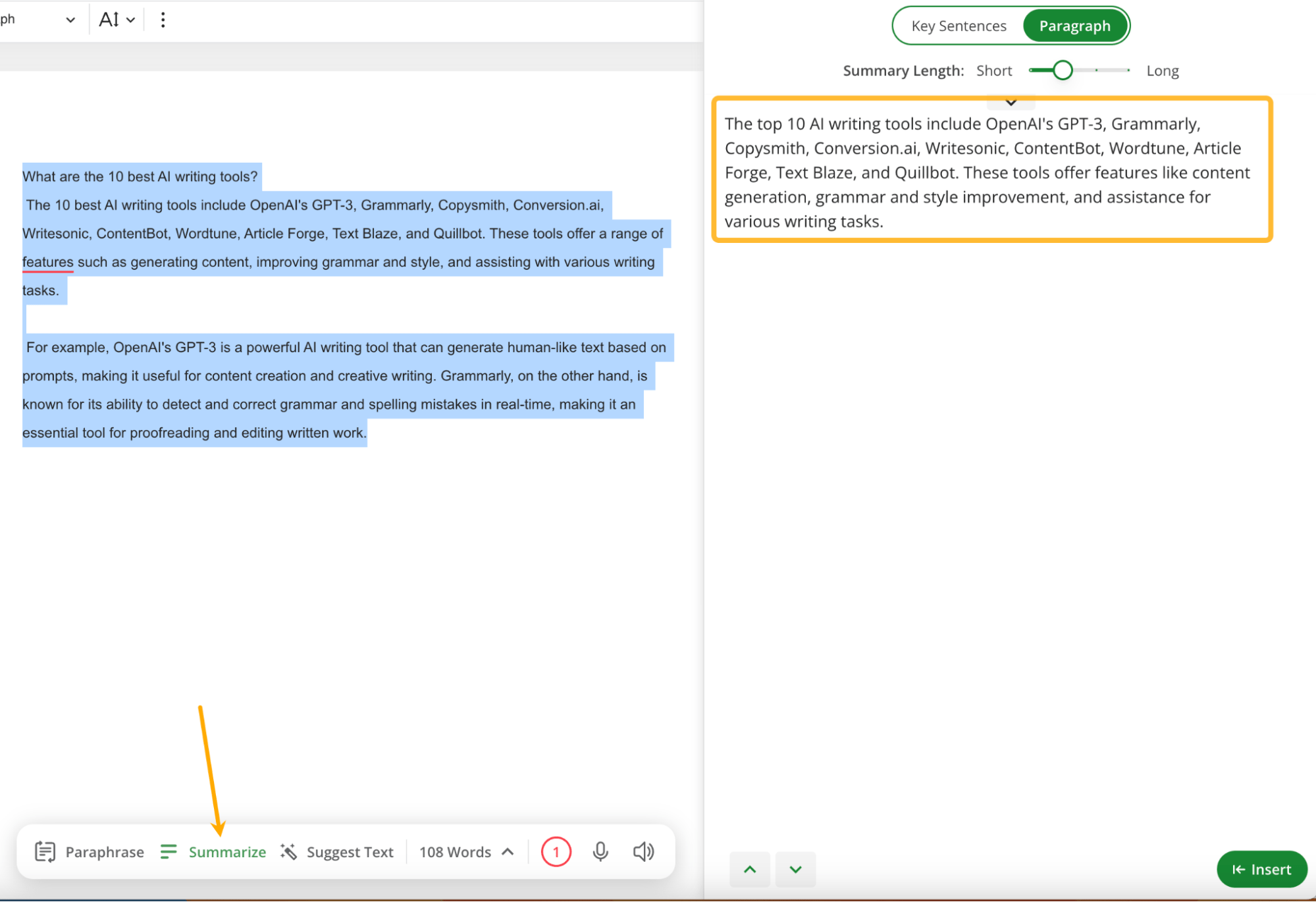 Quillbot 可以总结内容
