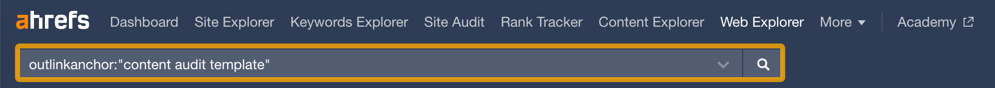 The "outgoinglinkanchor" search operator, via Ahrefs' Web Explorer