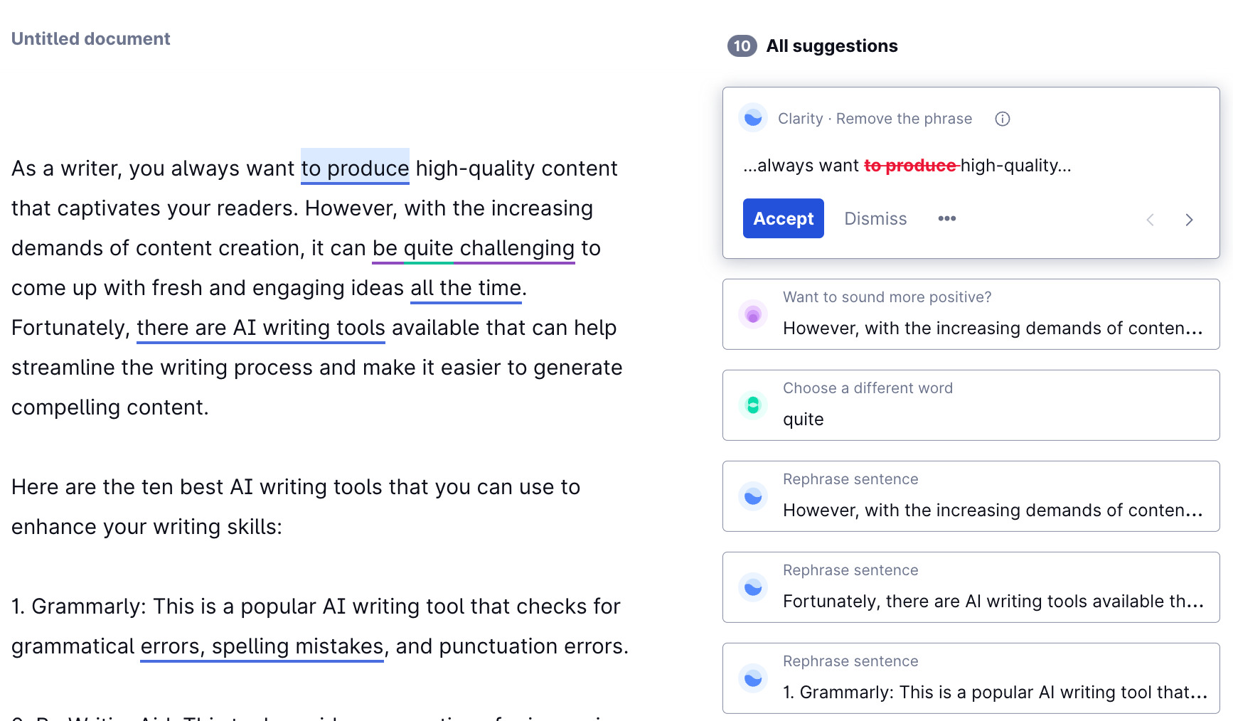 Grammarly 审查其生成的 AI 内容
