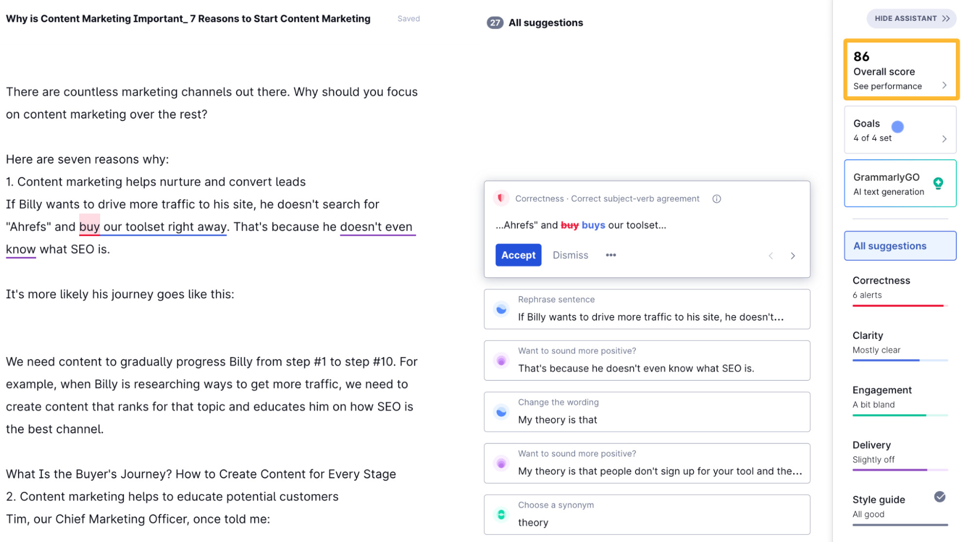 Grammarly 审核 SQ 的草稿之一
