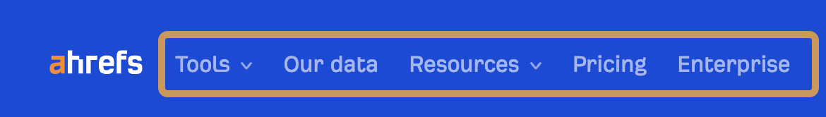 Navigation menu on ahrefs.com