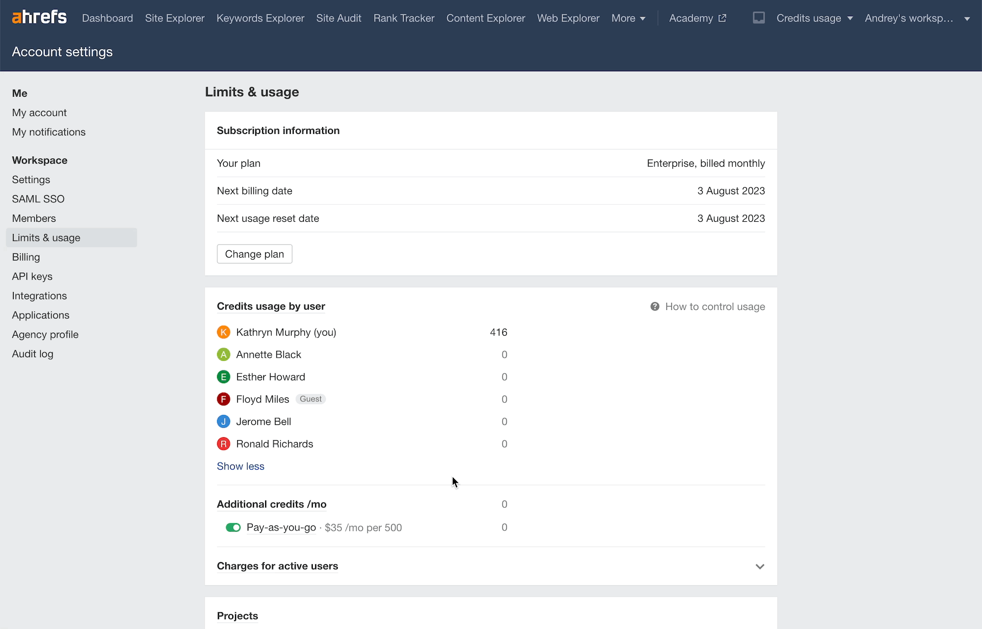 Set user limits in bulk