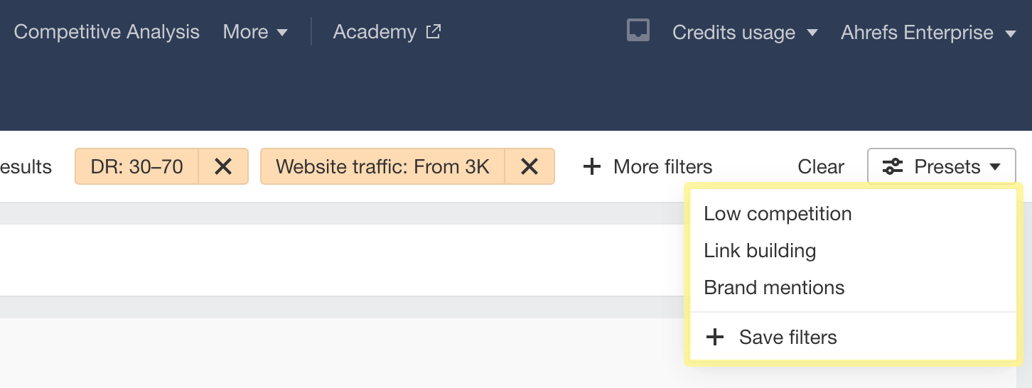 Preset filters in Content Explorer