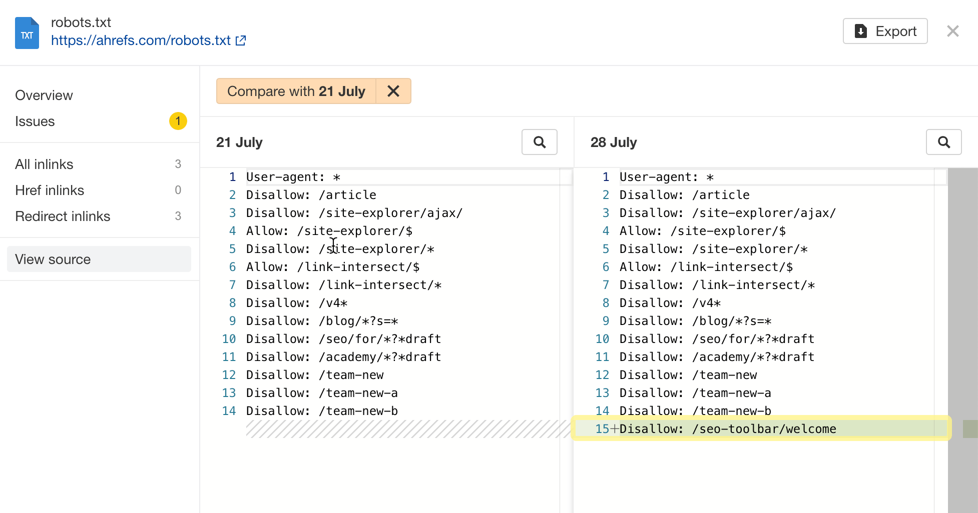 Changes to robots.txt in Ahrefs' Site Audit