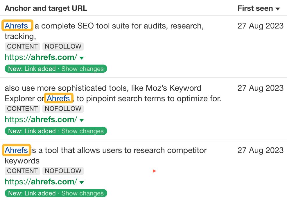 Examples of recent links to our homepage