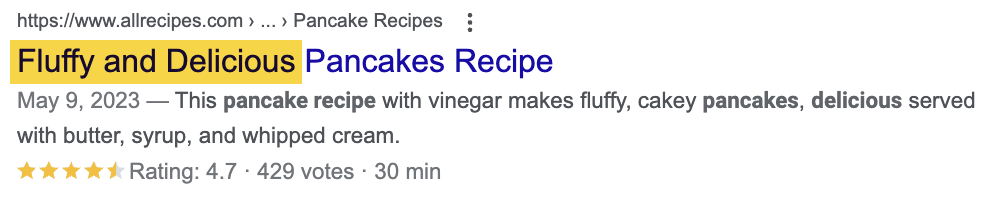 Google SERP 搜索结果中的有力词汇示例