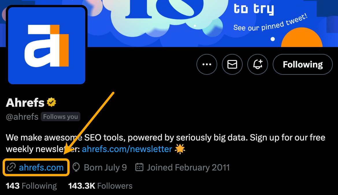 Link from our Twitter profile