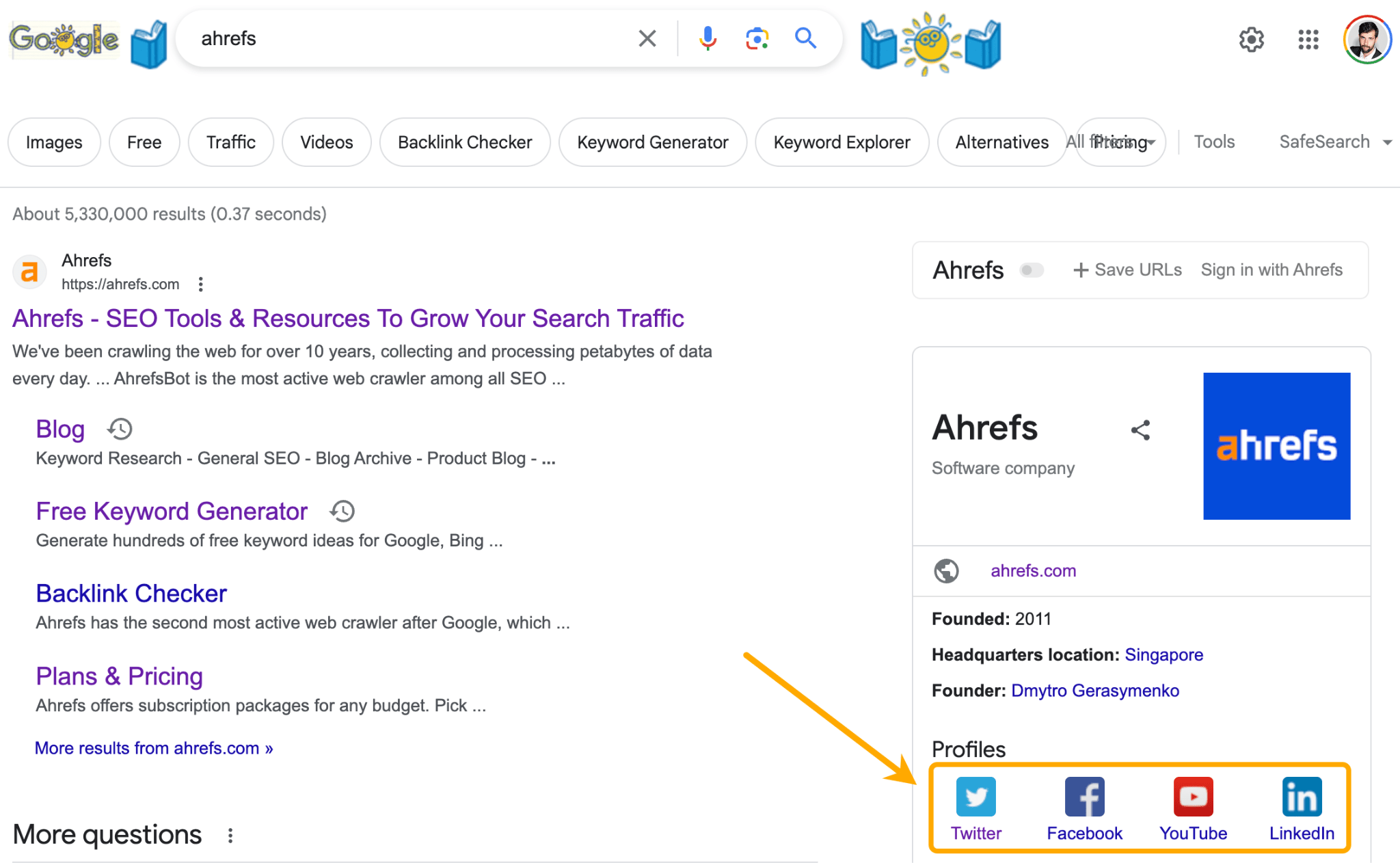 Links in the "Knowledge" graph