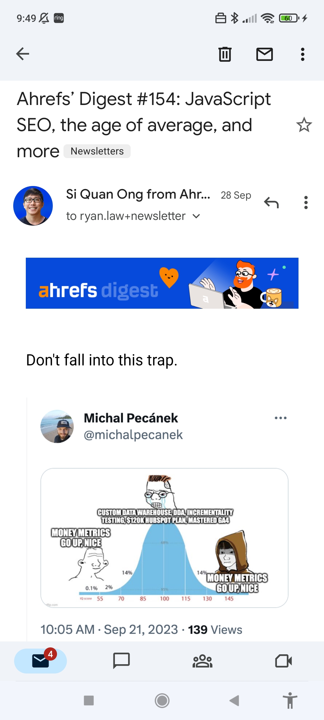 Inbox screenshot of the Ahrefs' Digest newsletter