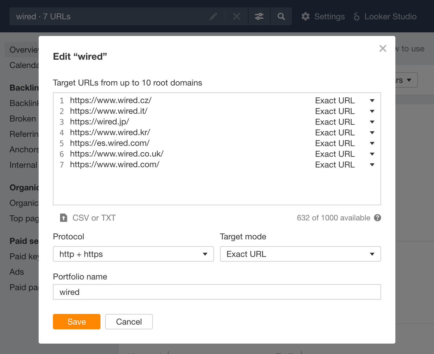 Track a portfolio of websites